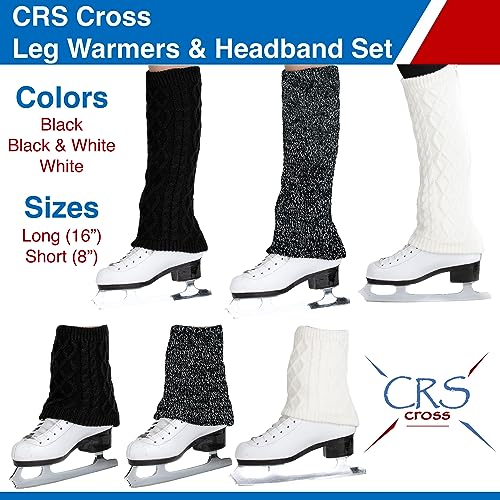 CRS Cross Leg Warmers and Headband Set for Figure Skating. Zipper Easy On/Off. Warm Knit Fleece Lined - Black Long