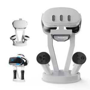 EJGAME VR Stand,Organizer and Display Stand Compatible with Meta Quest 3/PS VR Headset and Touch Controllers (White)