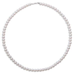 6mm-12mm Pearl Necklace for Men, Round White Pearl Necklace for Women, Pearl Choker Necklace Strand Pearl Jewelry for Women (8mm, 16inch)