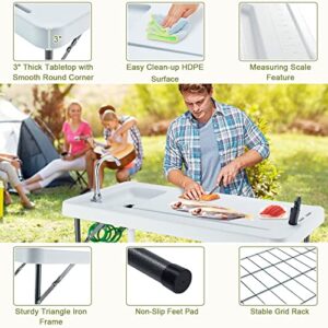 Avocahom Folding Fish Cleaning Table Portable Camping Sink with Faucet Drainage Hose & Sprayer Outdoor Fillet Station Grid Rack Knife Groove for Picnic Fishing, Black