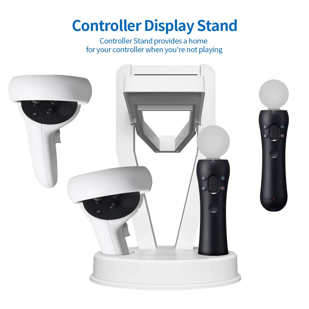 EJGAME VR Stand,Organizer and Display Stand Compatible with Meta Quest 3/PS VR Headset and Touch Controllers (White)