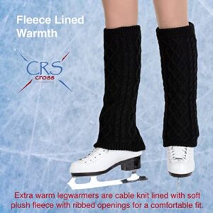 CRS Cross Leg Warmers and Headband Set for Figure Skating. Zipper Easy On/Off. Warm Knit Fleece Lined - Black Long