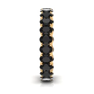 Natural Black Onyx Eternity Ring, AAA Quality, Certified Onyx Wedding Band Ring for Women - With Jewelry Box, 14K Yellow Gold, Size:US 9.50