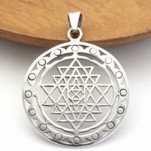 COSUMOSU Sri Yantra Sacred Geometry India Hinduism 925 Sterling Silver Talisman Pendant (Round S)