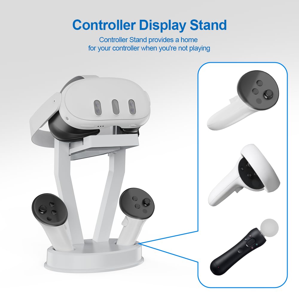 EJGAME VR Stand,Organizer and Display Stand Compatible with Meta Quest 3/PS VR Headset and Touch Controllers (White)