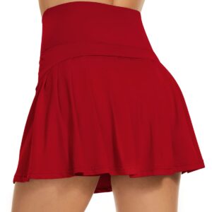 Century Star Women? Pleated Tennis Skirts with Pockets Shorts Flared High Waisted Sports Mini A Line Athletic Golf Running Skirts 03 Red Medium