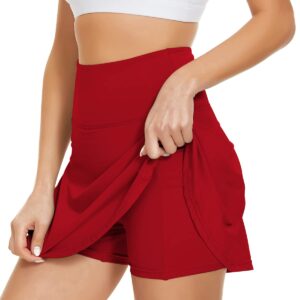 Century Star Women? Pleated Tennis Skirts with Pockets Shorts Flared High Waisted Sports Mini A Line Athletic Golf Running Skirts 03 Red Medium