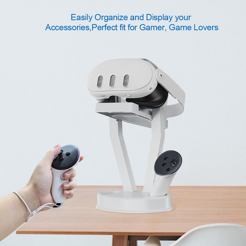 EJGAME VR Stand,Organizer and Display Stand Compatible with Meta Quest 3/PS VR Headset and Touch Controllers (White)