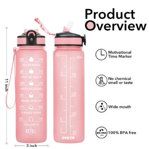 Hyeta 32 oz Water Bottles with Times to Drink and Straw, Motivational Water Bottle with Time Marker, Leakproof, Drinking Sports Water Bottle for Fitness, Gym and Outdoor