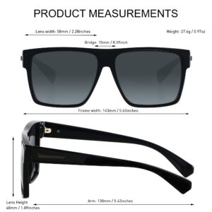 ANDWOOD Square Polarized Sunglasses For Men Women UV Protection Oversized Flat Top Big Shades Fashion Driving Sun glasses Black