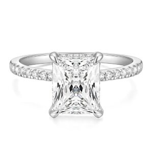 TIGRADE 4CT Engagement Ring for Women Radiant Cut Cubic Zirconia Wedding Band CZ Promise Anniversary Ring Size 3-13, Silver, Size 6.5