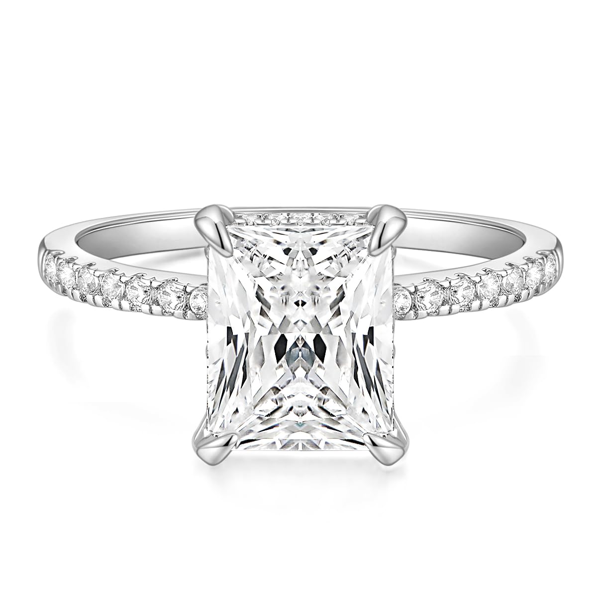 TIGRADE 4CT Engagement Ring for Women Radiant Cut Cubic Zirconia Wedding Band CZ Promise Anniversary Ring Size 3-13, Silver, Size 6.5