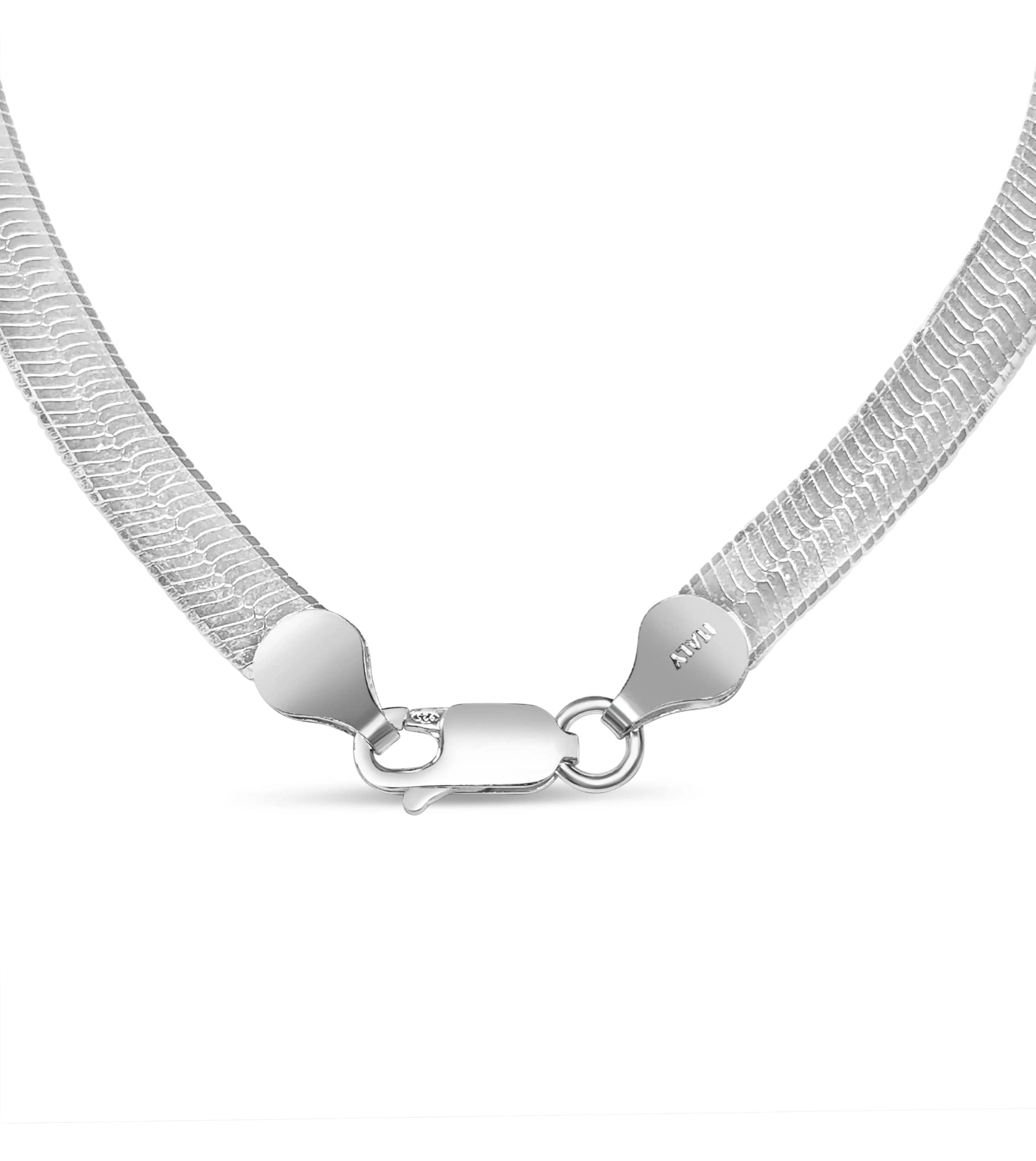 Olive & Chain Sterling Silver Herringbone Chain Necklace, Lobster Clasp, Reflective Surface, Multi-Purpose, 925 Sterling Silver, Hypoallergenic, Comfortable, Unisex