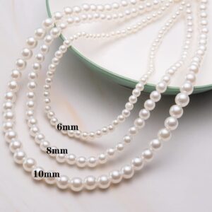 6mm-12mm Pearl Necklace for Men, Round White Pearl Necklace for Women, Pearl Choker Necklace Strand Pearl Jewelry for Women (8mm, 16inch)