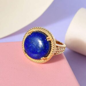 Shop LC 18K Yellow Gold Ion Plated Lapis Lazuli Ring for Women Jewelry Jewelry Size 7 Birthday Gifts for Women