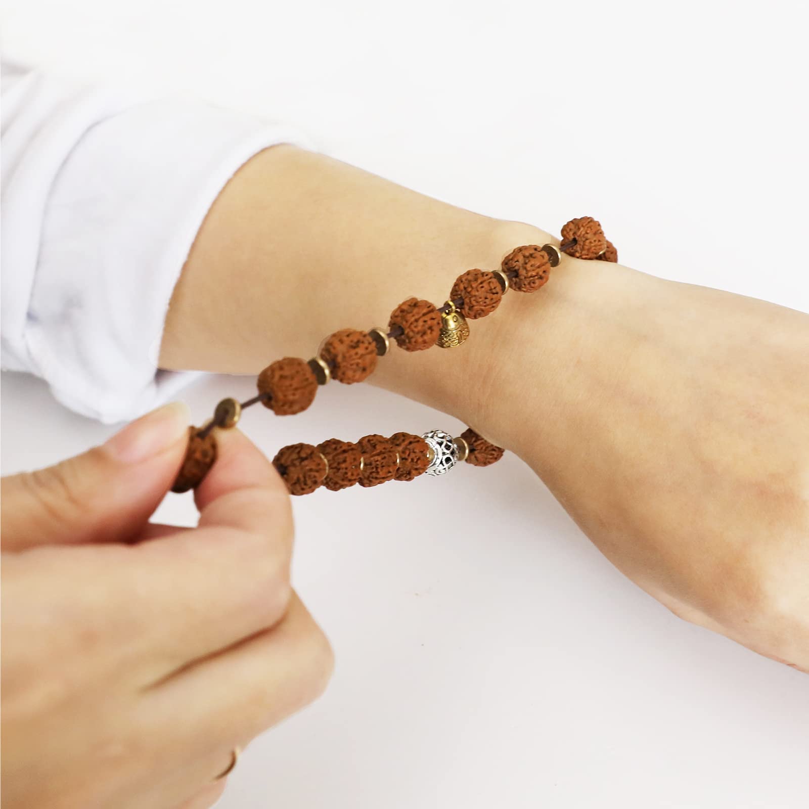 Authentic Rudraksha Mala 5face - Rudraksha bracelet(11mm)-Suitable for yoga, meditation and wearing - No chemical, wax and color treatment - Imported from Nepal