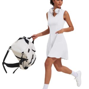 COOrun Womens Stretchy Golf Tennis Dress with Shorts Moisture Wicking Sport Workout Dress with Pockets White