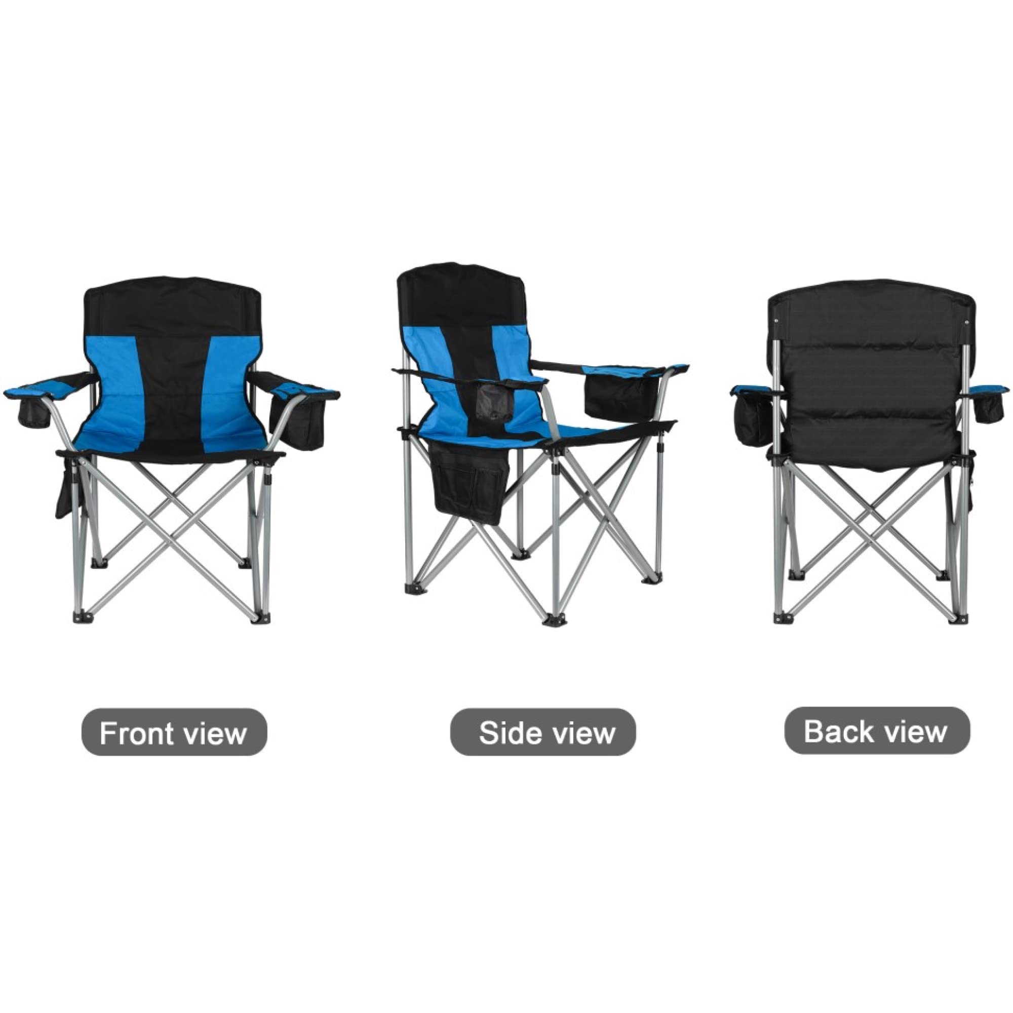 SHSYCER Oversized Camping Chair, Folding Chair for Beach, Heavy Duty Portable Chair with Armrest, Cooler Bag, Side Pocket, Cup Holder for Outdoor