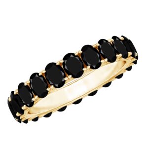 natural black onyx eternity ring, aaa quality, certified onyx wedding band ring for women - with jewelry box, 14k yellow gold, size:us 9.50