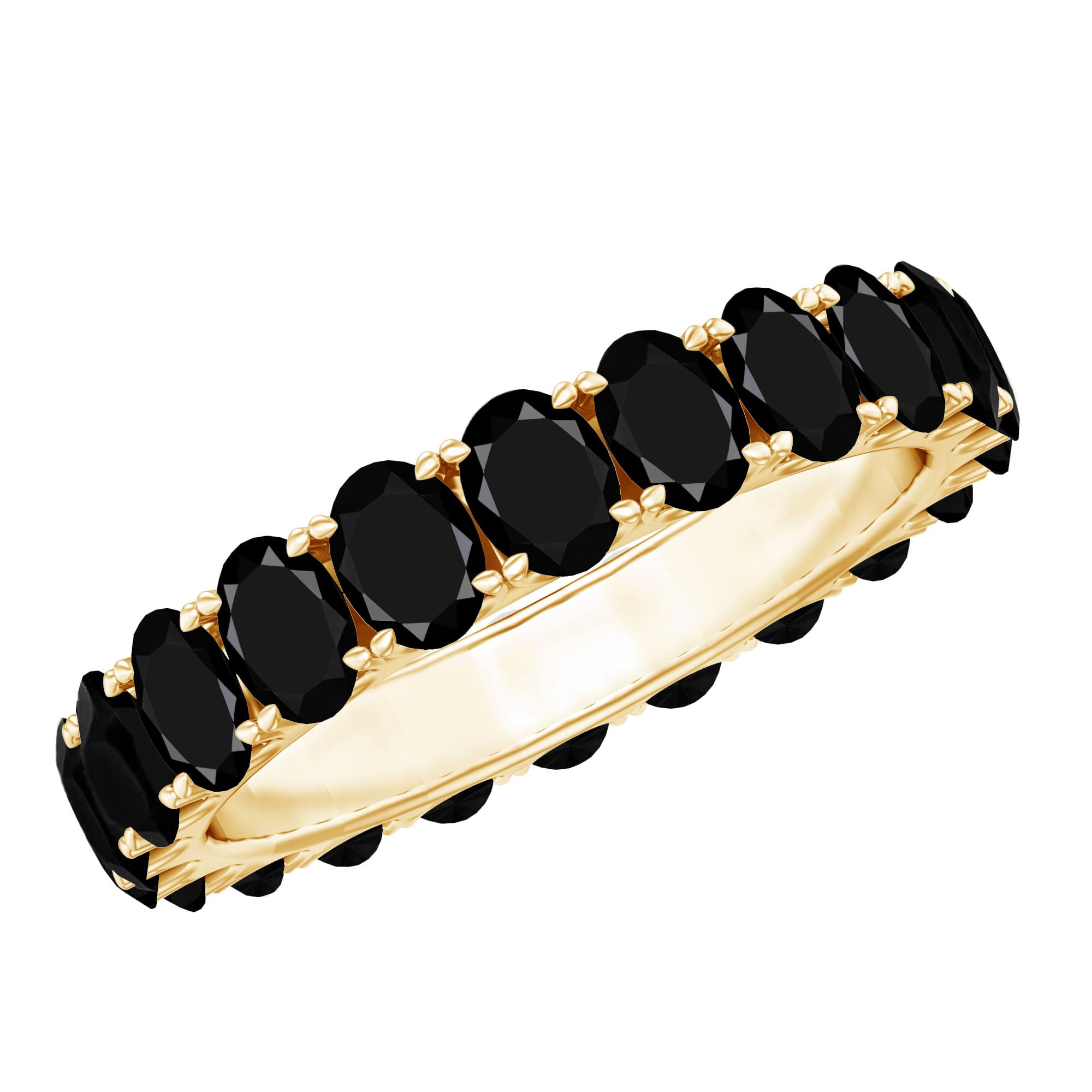 Natural Black Onyx Eternity Ring, AAA Quality, Certified Onyx Wedding Band Ring for Women - With Jewelry Box, 14K Yellow Gold, Size:US 9.50