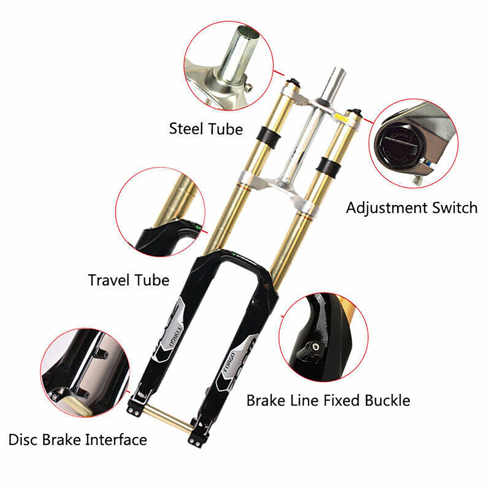 BUCKLOS 26 MTB Bike Suspension Fork 180mm Travel, Bicycle Magnesium Alloy Downhill Forks 20mm Axle, 1-1/8" Threadless Mountain Bikes Fork