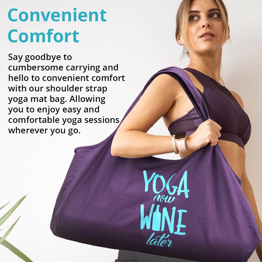 Wild Essentials Yoga Bag Yoga Now Wine Later Exercise tote, large mat carrier with shoulder strap and inside pocket, fits most yoga mats, Rugged 10 ounce, recycled cotton canvas