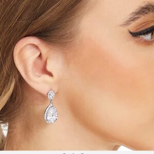 1/2/4/6 Pairs Silver Dangle Wedding Earrings for Brides,Rhinestone Costume Jewelry for Women Girls,Teardrop Cubic Zirconia Bridal Earrings for Porm Anniversary