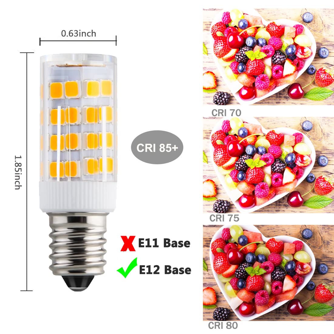 KAKEMONO E12 LED Candelabra Light Bulbs 4W Replace E12 40 Watt Halogen Equivalent,Warm White 2700K C7 T4 120V Small Base E12 for Ceiling Fan Chandelier Pendant Lighting Salt Lamp,Non-dimmable,2 Pack