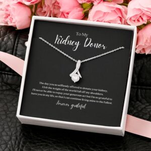 Transplant Gifts Kidney Donor Ribbon Pendant Gratitude Necklace with Message Card in Standard Two Tone Gift Box