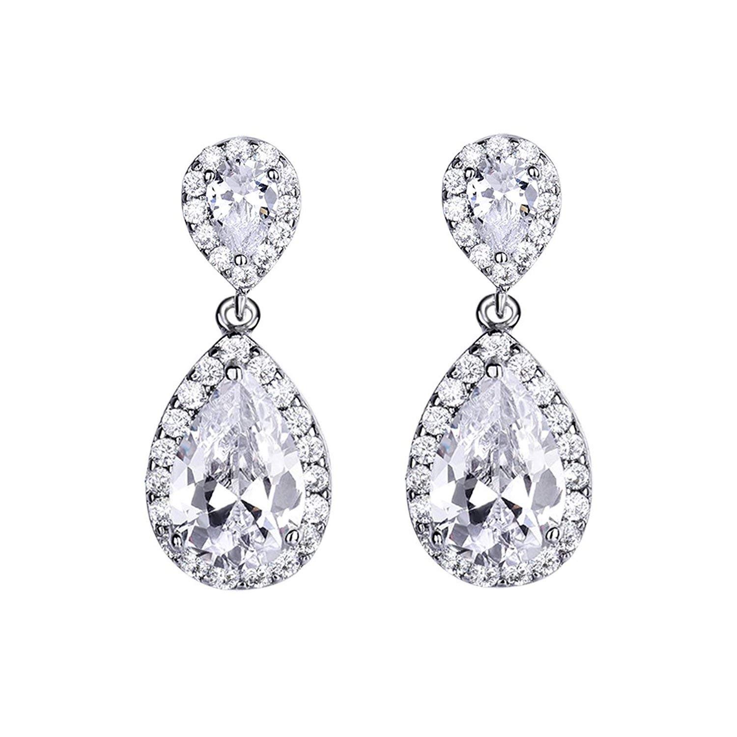 1/2/4/6 Pairs Silver Dangle Wedding Earrings for Brides,Rhinestone Costume Jewelry for Women Girls,Teardrop Cubic Zirconia Bridal Earrings for Porm Anniversary