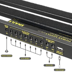 Pedal Board,With Completely Isolated Power Supply ,19*5 Inch 1.8 LB Aluminium Alloy Guitar Pedalboard, Included Carrying Bag , Pedal Cable,Adapter,40*1.2 Inch Self Adhesive Hook Loop Tape,Cable Ties