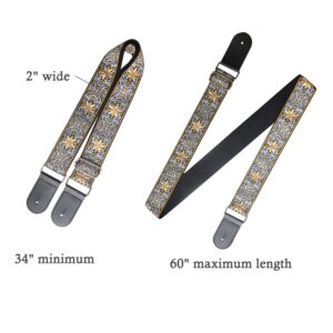 Farcaya Guitar Strap Acoustic Electric Bass Guitar Strap Jacquard Weave Cotton Adjustable Guitar Shoulder Strap with 2Strap Locks + 3Picks+ Headstock Strap Button(White Yellow Flower)