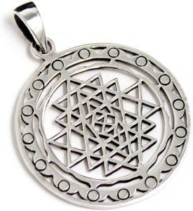 cosumosu sri yantra sacred geometry india hinduism 925 sterling silver talisman pendant (round s)