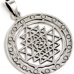 COSUMOSU Sri Yantra Sacred Geometry India Hinduism 925 Sterling Silver Talisman Pendant (Round S)