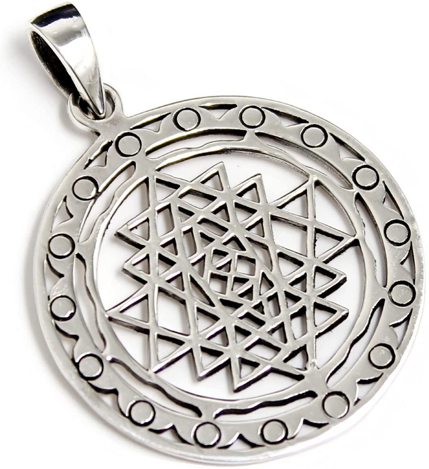 COSUMOSU Sri Yantra Sacred Geometry India Hinduism 925 Sterling Silver Talisman Pendant (Round S)