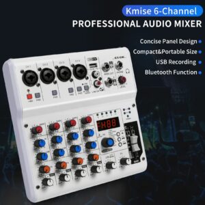 6-Channel Audio Mixer with 99 Sound Effects for PC,Portable Sound Mixing Console with Bluetooth USB Recording Input for Live Streaming,Podcasting,DJ Show