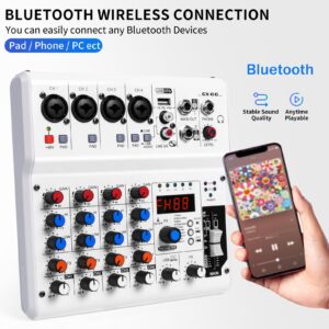 6-Channel Audio Mixer with 99 Sound Effects for PC,Portable Sound Mixing Console with Bluetooth USB Recording Input for Live Streaming,Podcasting,DJ Show