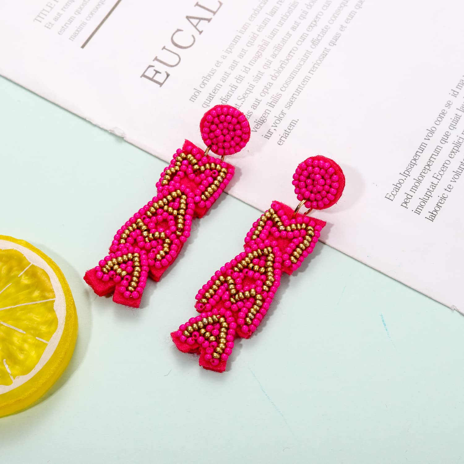 Boderier Mother's Day Beaded Earrings Long Rhinestone MAMA Beaded Drop Earrings Mother's Gift (Hot Pink)