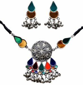 indian afghani silver oxidized ethnic boho gypsy tribal statement choker necklace jewelry