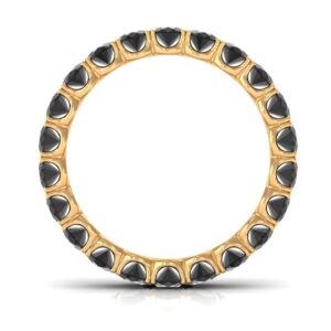 Natural Black Onyx Eternity Ring, AAA Quality, Certified Onyx Wedding Band Ring for Women - With Jewelry Box, 14K Yellow Gold, Size:US 9.50