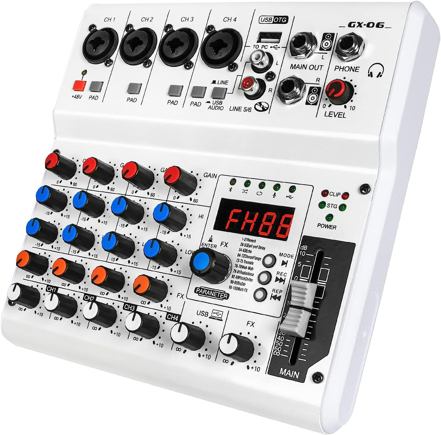 6-Channel Audio Mixer with 99 Sound Effects for PC,Portable Sound Mixing Console with Bluetooth USB Recording Input for Live Streaming,Podcasting,DJ Show