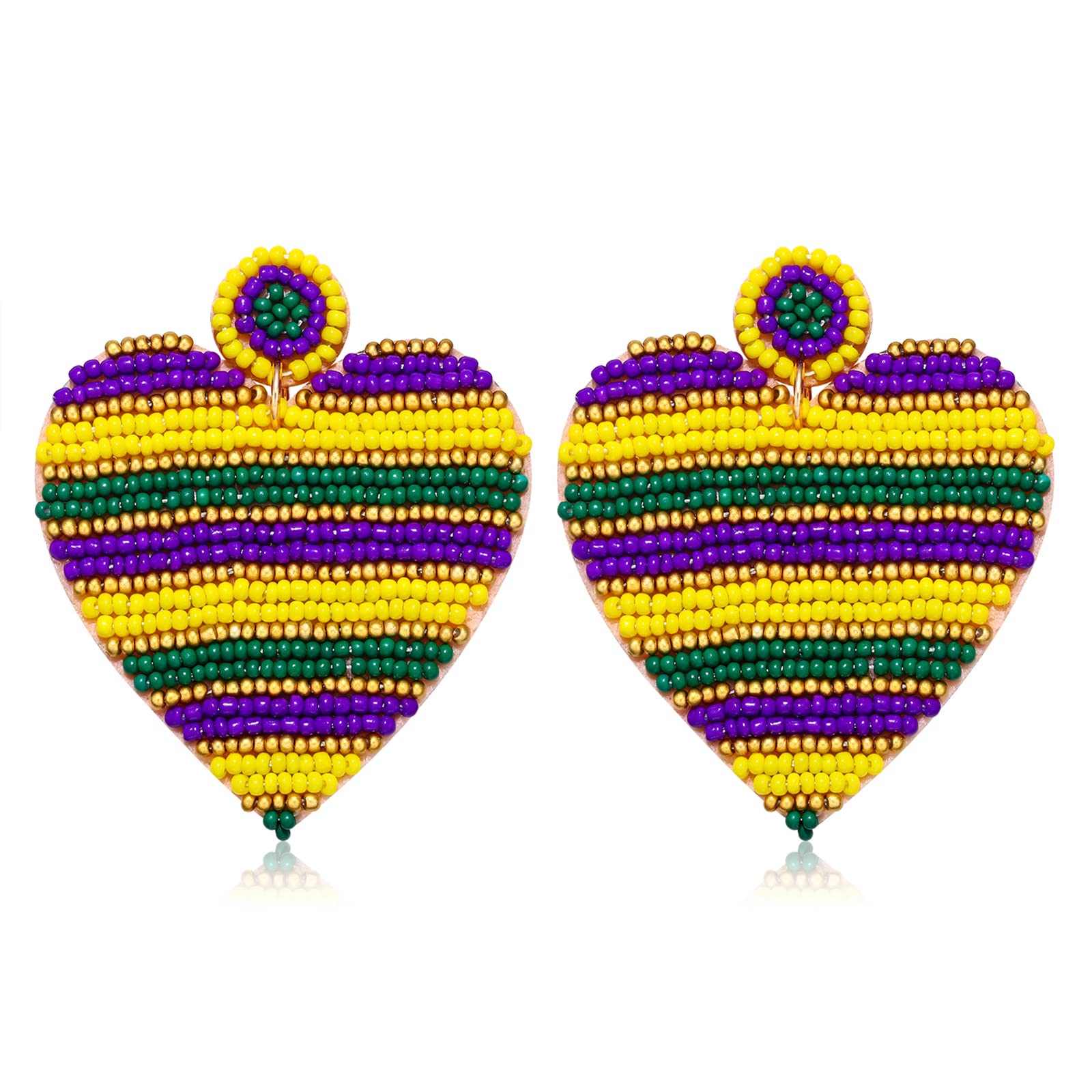 Mardi Gras Earrings for Women Mardi Gras Beaded Drop Dangle Earrings Mardi Gras Heart Bead Earrings Mardi Gras Rhinestones Fleur De Lis Bead Earrings Holiday Fun Earrings Carnival Earrings Gift