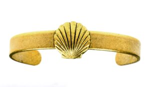 elaine coyne collectible artwear antiqued gold solid brass scallop shell cuff bracelet