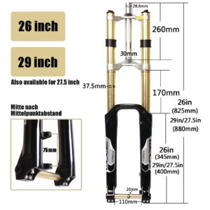 BUCKLOS 26 MTB Bike Suspension Fork 180mm Travel, Bicycle Magnesium Alloy Downhill Forks 20mm Axle, 1-1/8" Threadless Mountain Bikes Fork