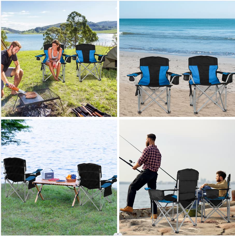 SHSYCER Oversized Camping Chair, Folding Chair for Beach, Heavy Duty Portable Chair with Armrest, Cooler Bag, Side Pocket, Cup Holder for Outdoor