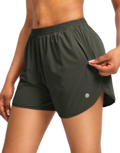 g gradual women's running shorts with zipper pockets quick dry athletic workout gym 3" short shorts for women with comfy liner (army green, small)