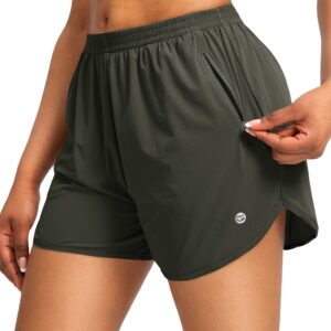 G Gradual Women's Running Shorts with Zipper Pockets Quick Dry Athletic Workout Gym 3" Short Shorts for Women with Comfy Liner (army green, Small)