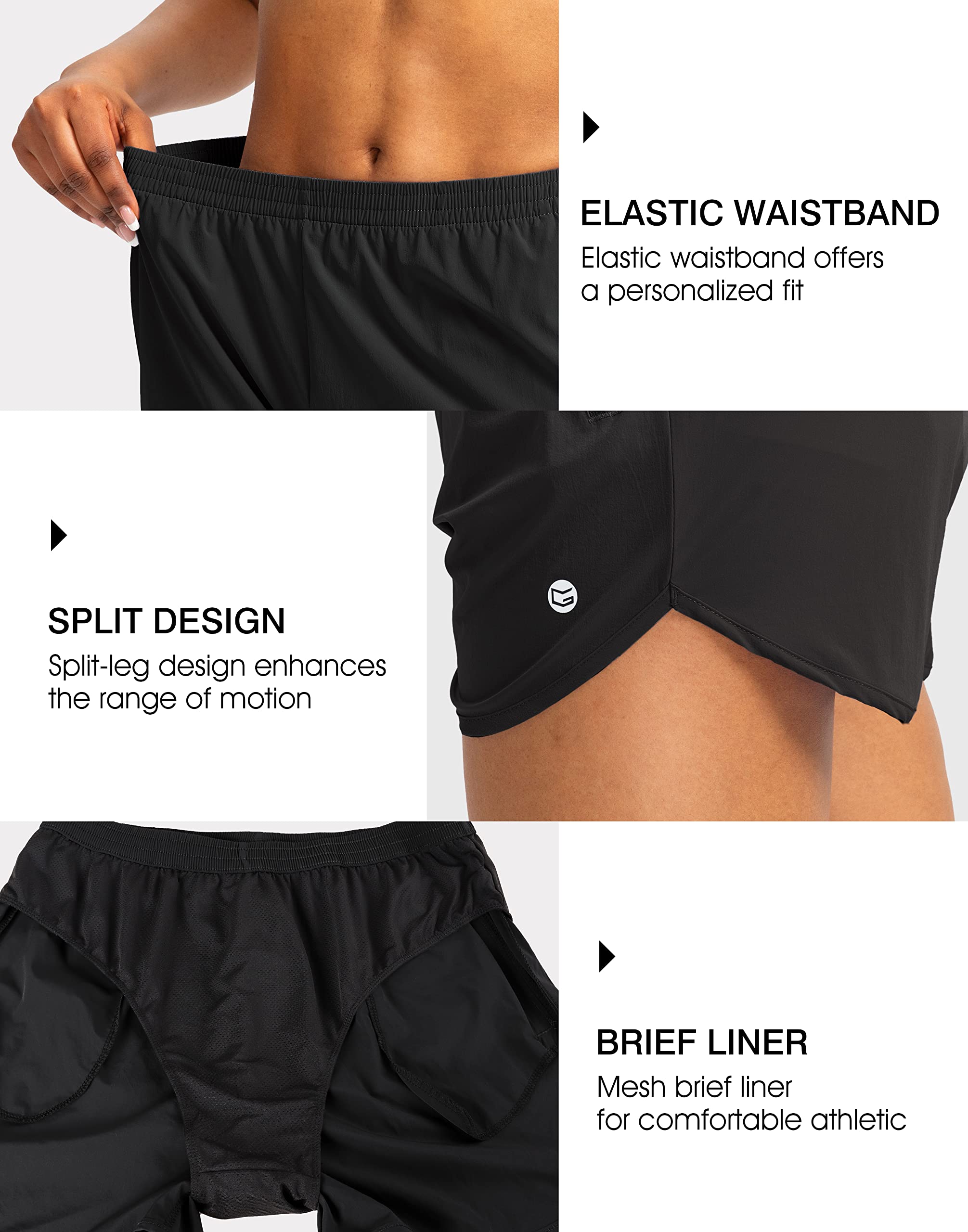 G Gradual Women's Running Shorts with Zipper Pockets Quick Dry Athletic Workout Gym 3" Short Shorts for Women with Comfy Liner (black, Medium)