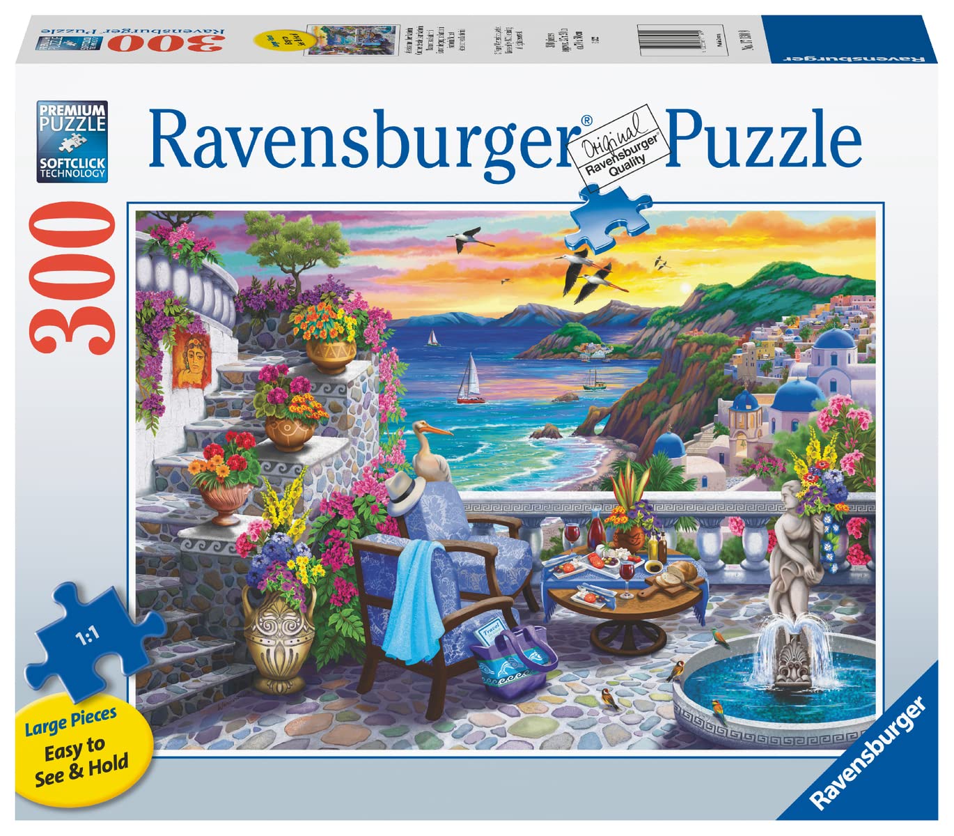 Ravensburger Santorini Sunset Puzzle - 300 Piece Large Format | Unique Softclick Technology | Vibrant, Glare-Free Imagery | Durable & Eco-Friendly | Ideal for All Ages