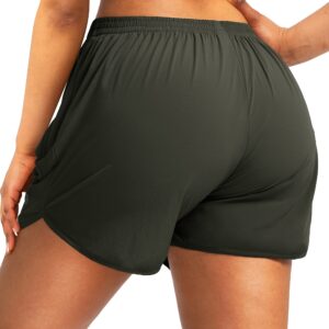 G Gradual Women's Running Shorts with Zipper Pockets Quick Dry Athletic Workout Gym 3" Short Shorts for Women with Comfy Liner (army green, Small)